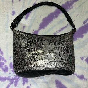 Townsend Leather Crocodile Print Silver Metallic Leather Shoulder Bag
